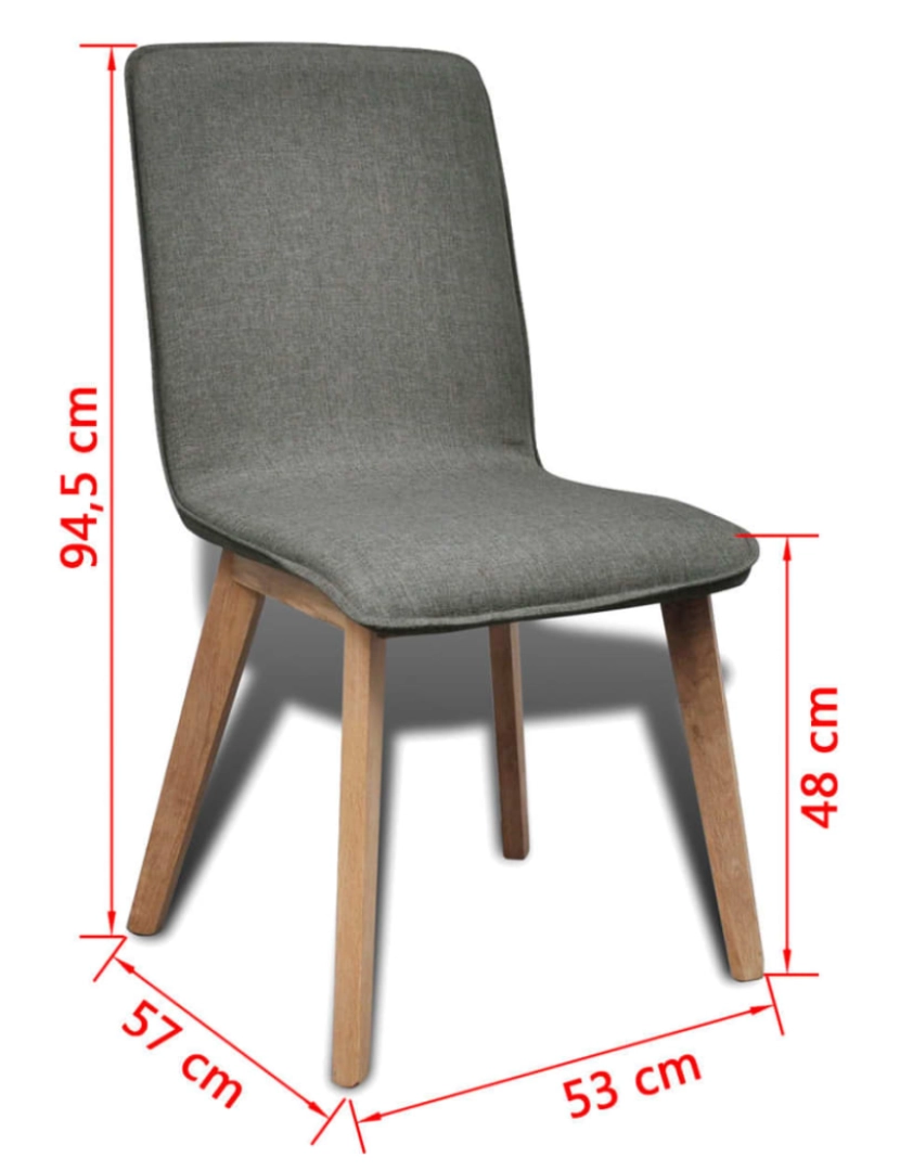 imagem de vidaXL Cadeiras jantar 4 pcs tecido cinzento-claro e carvalho maciço8