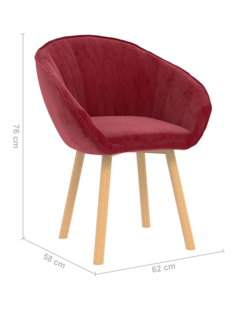 imagem de vidaXL Cadeira de jantar veludo vermelho tinto7