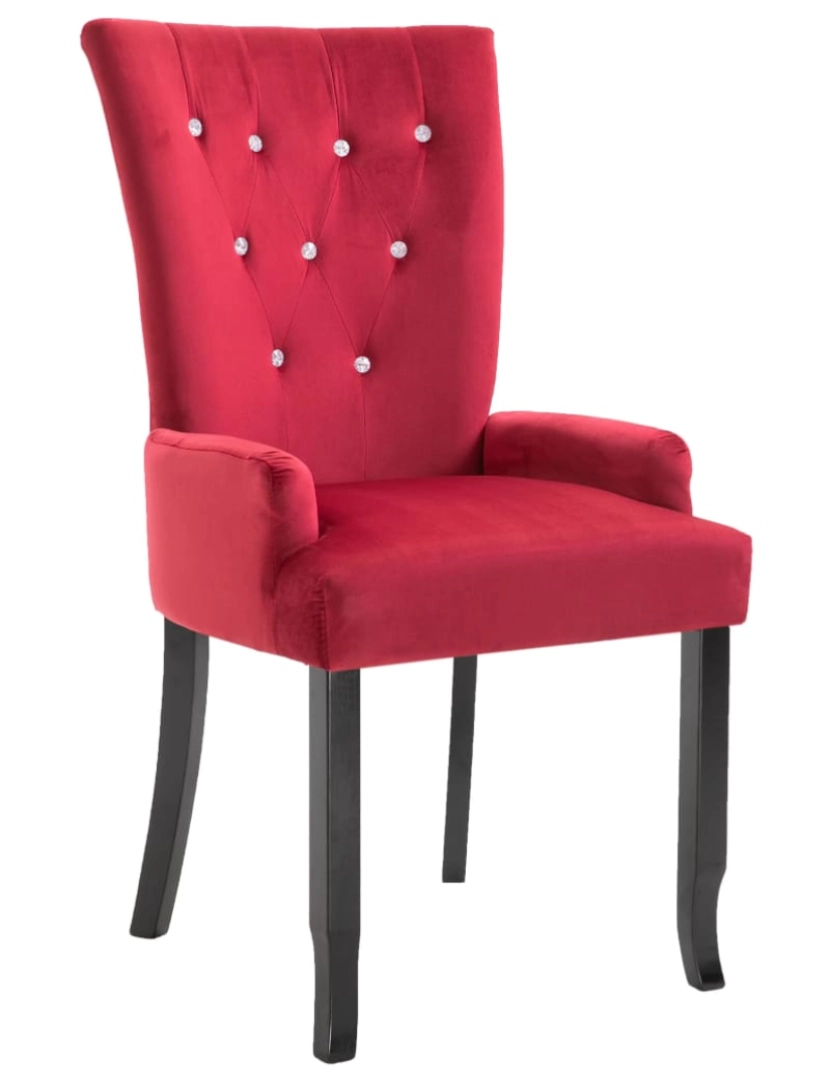 imagem de vidaXL Cadeira de jantar com apoio de braços veludo vermelho1