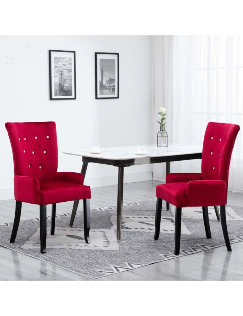 imagem de vidaXL Cadeira de jantar com apoio de braços veludo vermelho2
