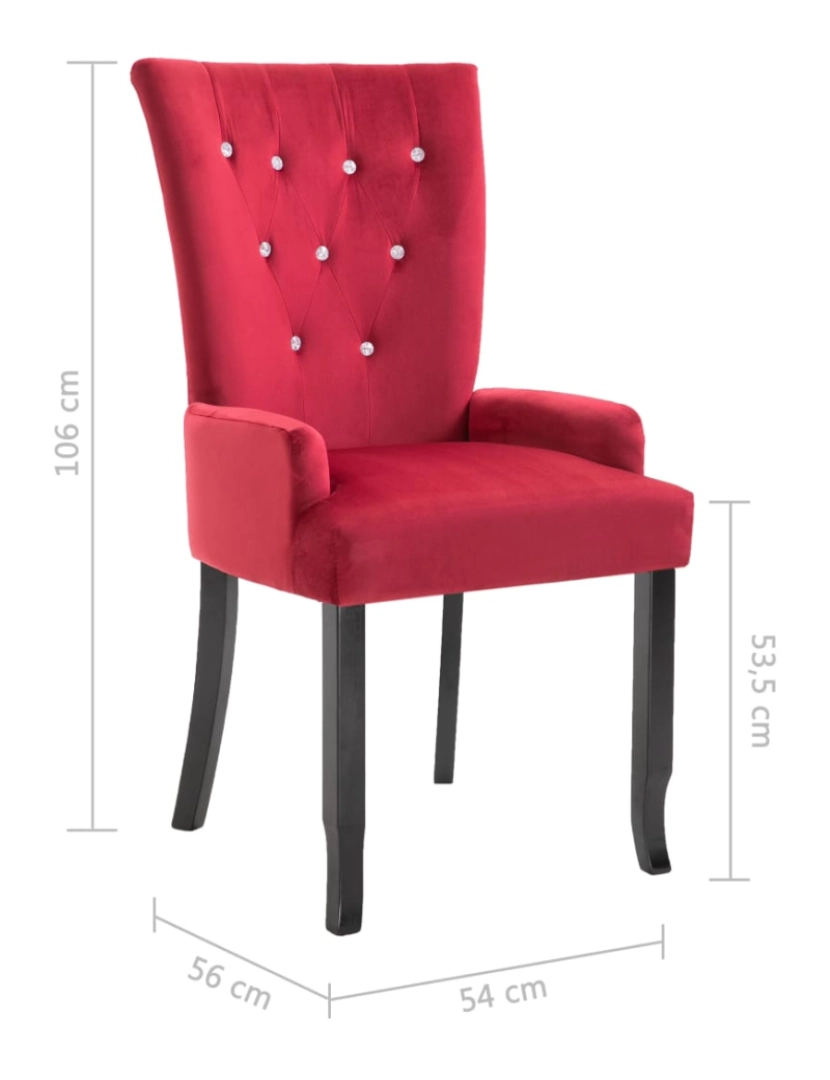 imagem de vidaXL Cadeira de jantar com apoio de braços veludo vermelho9