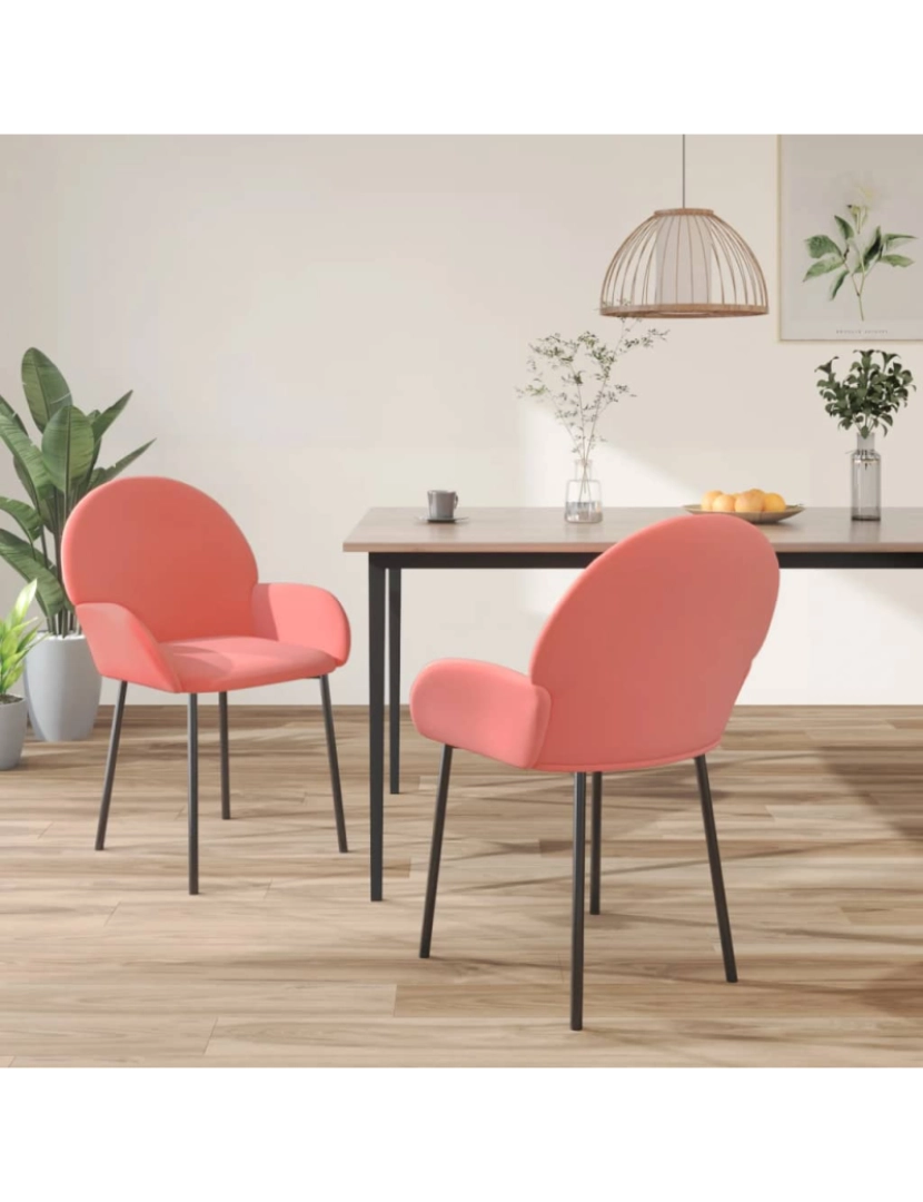 imagem de vidaXL Cadeiras de jantar 2 pcs veludo rosa2