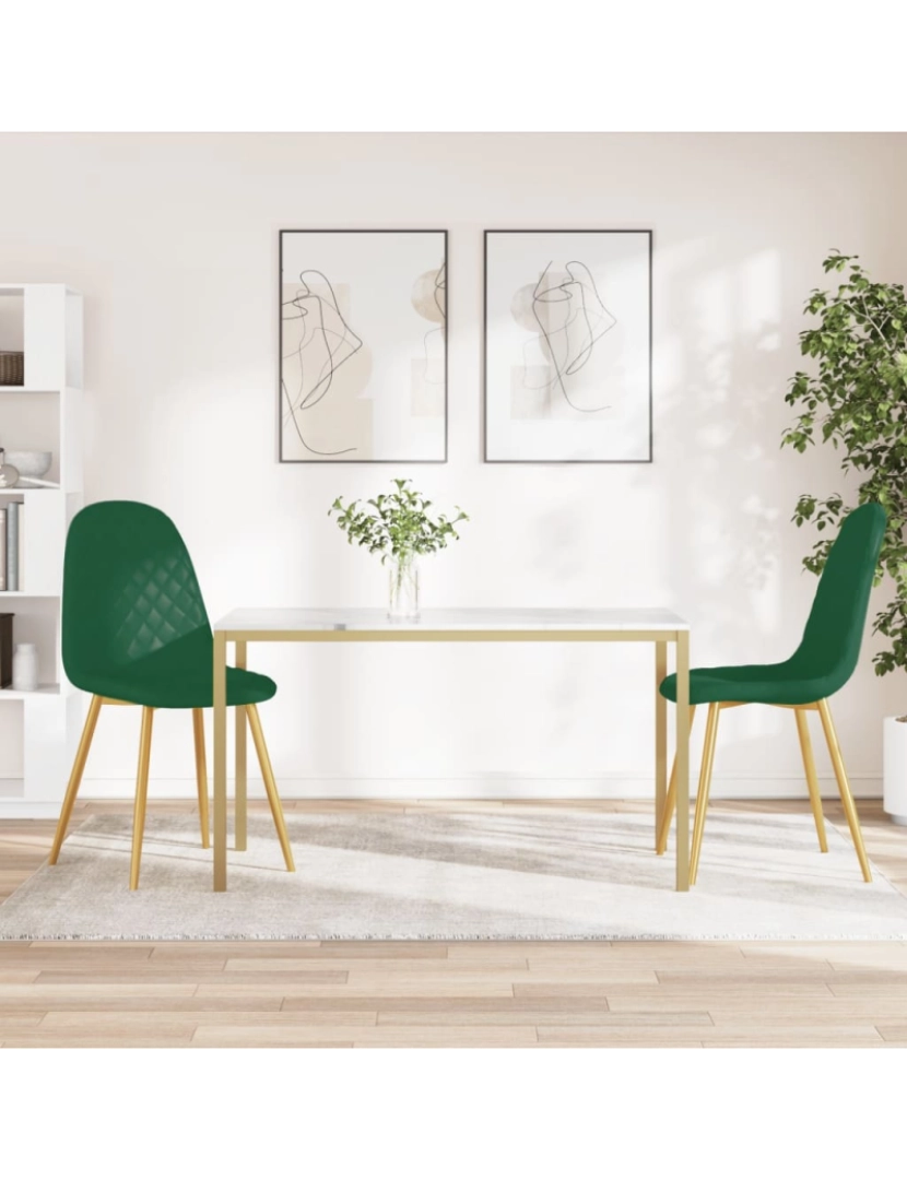 imagem de vidaXL Cadeiras de jantar 2 pcs veludo verde-escuro3