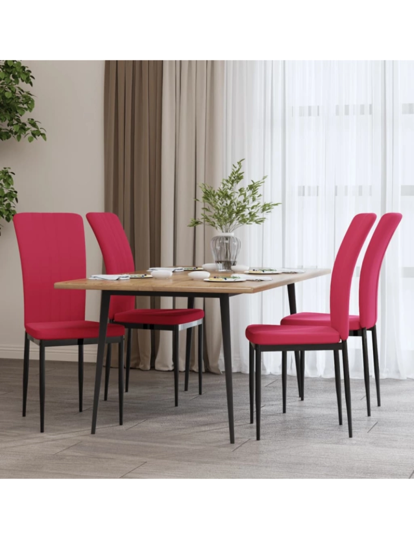 imagem de vidaXL Cadeiras de jantar 4 pcs veludo vermelho tinto2