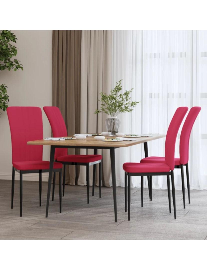 imagem de vidaXL Cadeiras de jantar 4 pcs veludo vermelho tinto3