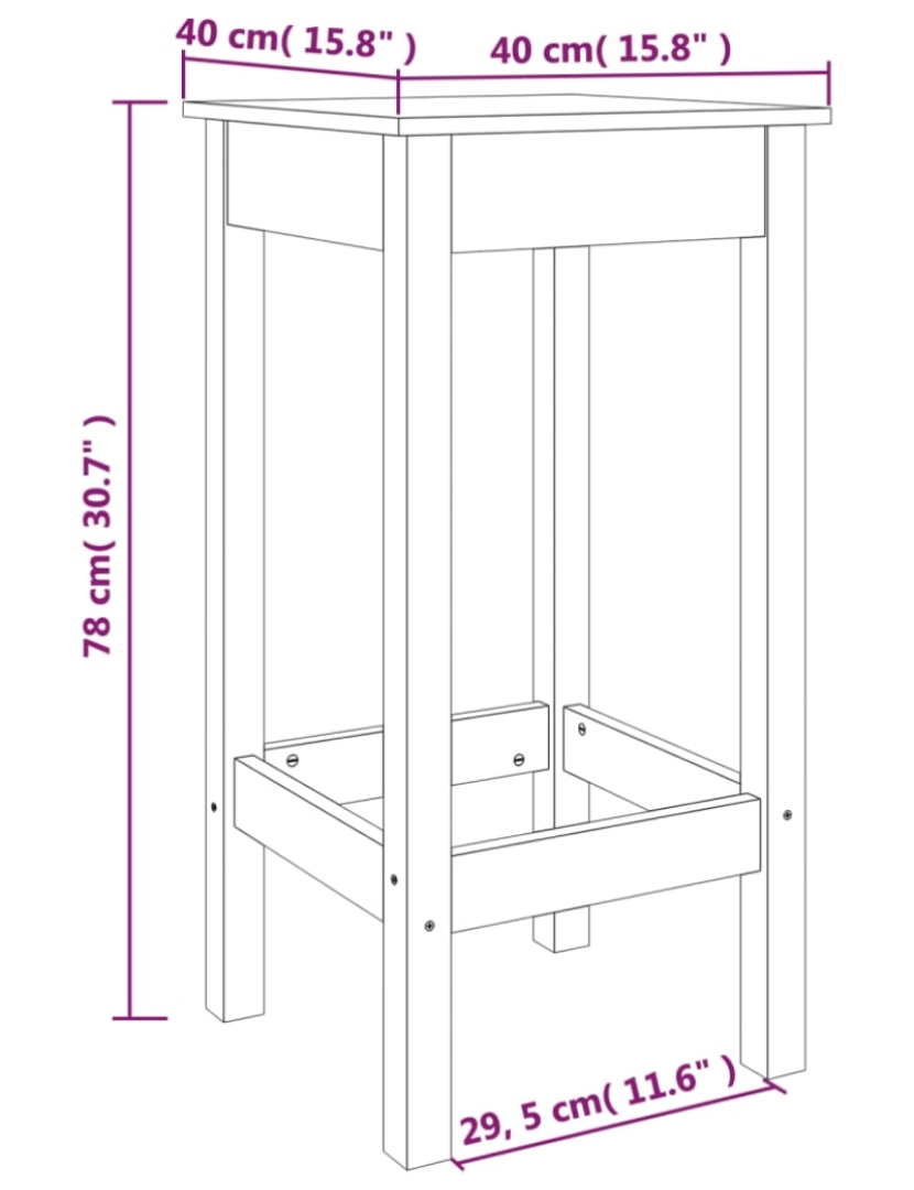 imagem de vidaXL Cadeiras de bar 2 pcs 40x40x78 cm pinho maciço castanho mel7