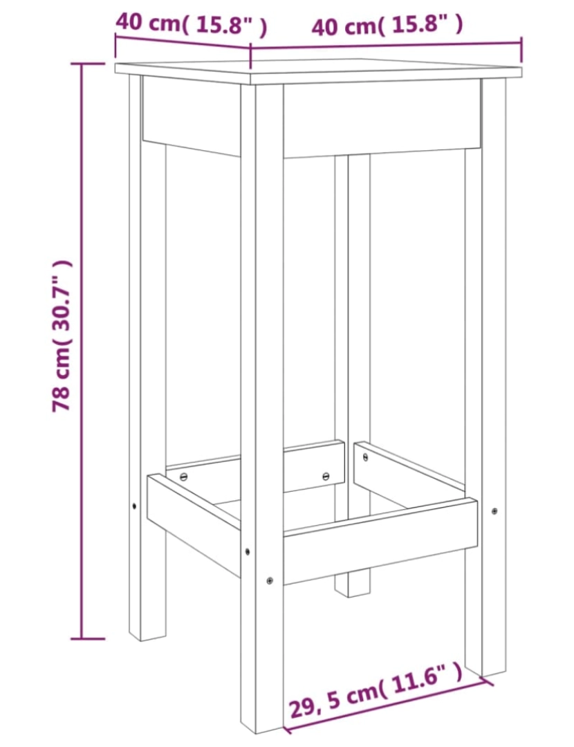 imagem de vidaXL Cadeiras de bar 2 pcs 40x40x78 cm madeira de pinho maciça7