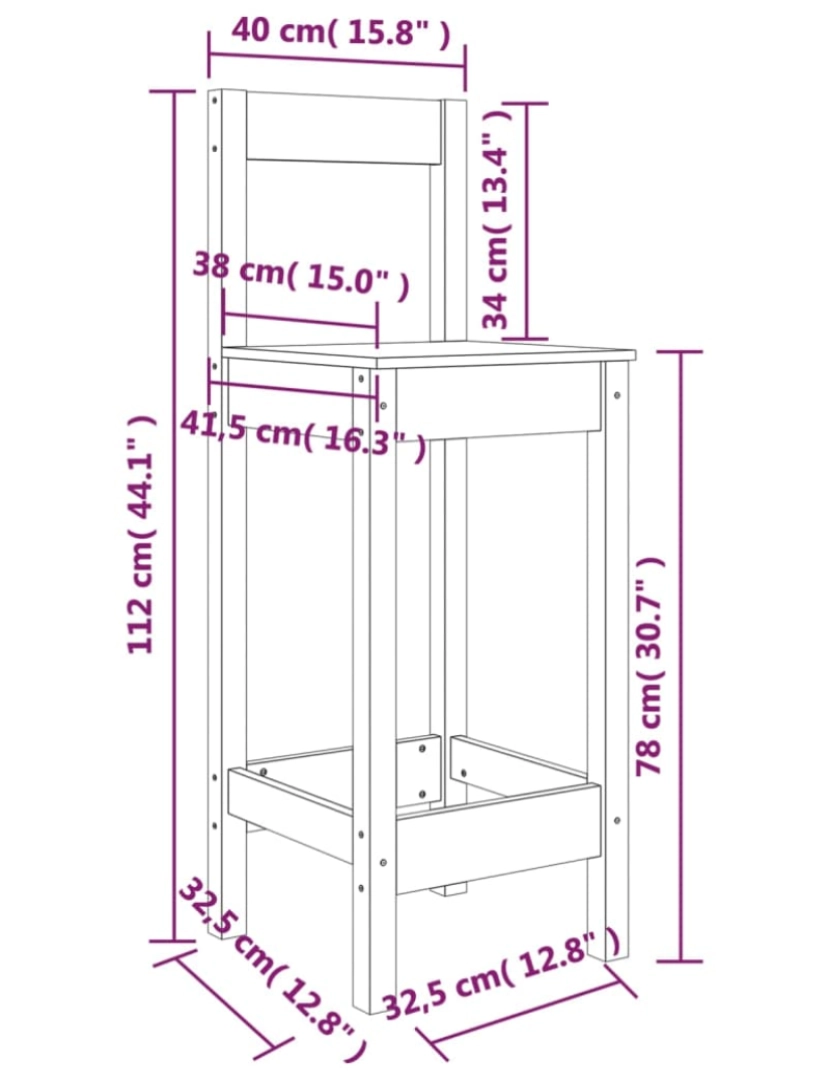 imagem de vidaXL Cadeiras de bar 2 pcs 40x41,5x112 cm pinho maciço9