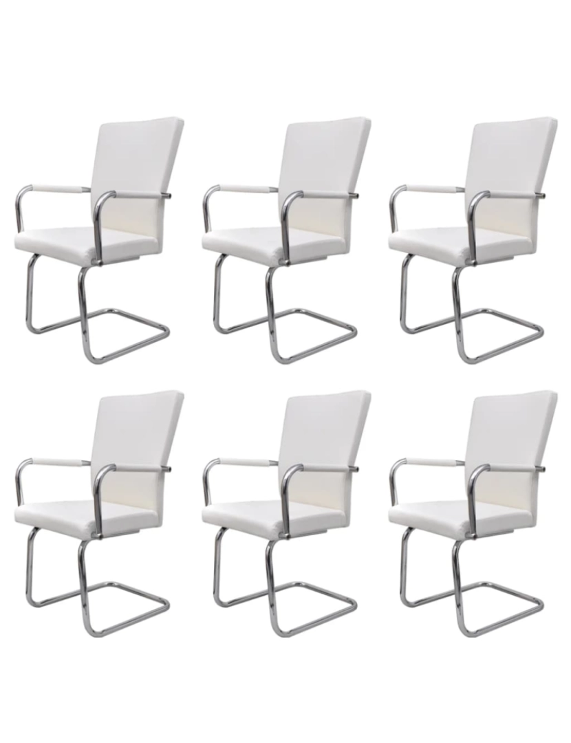 imagem de vidaXL Cadeiras de jantar cantilever 6 pcs couro artificial branco1