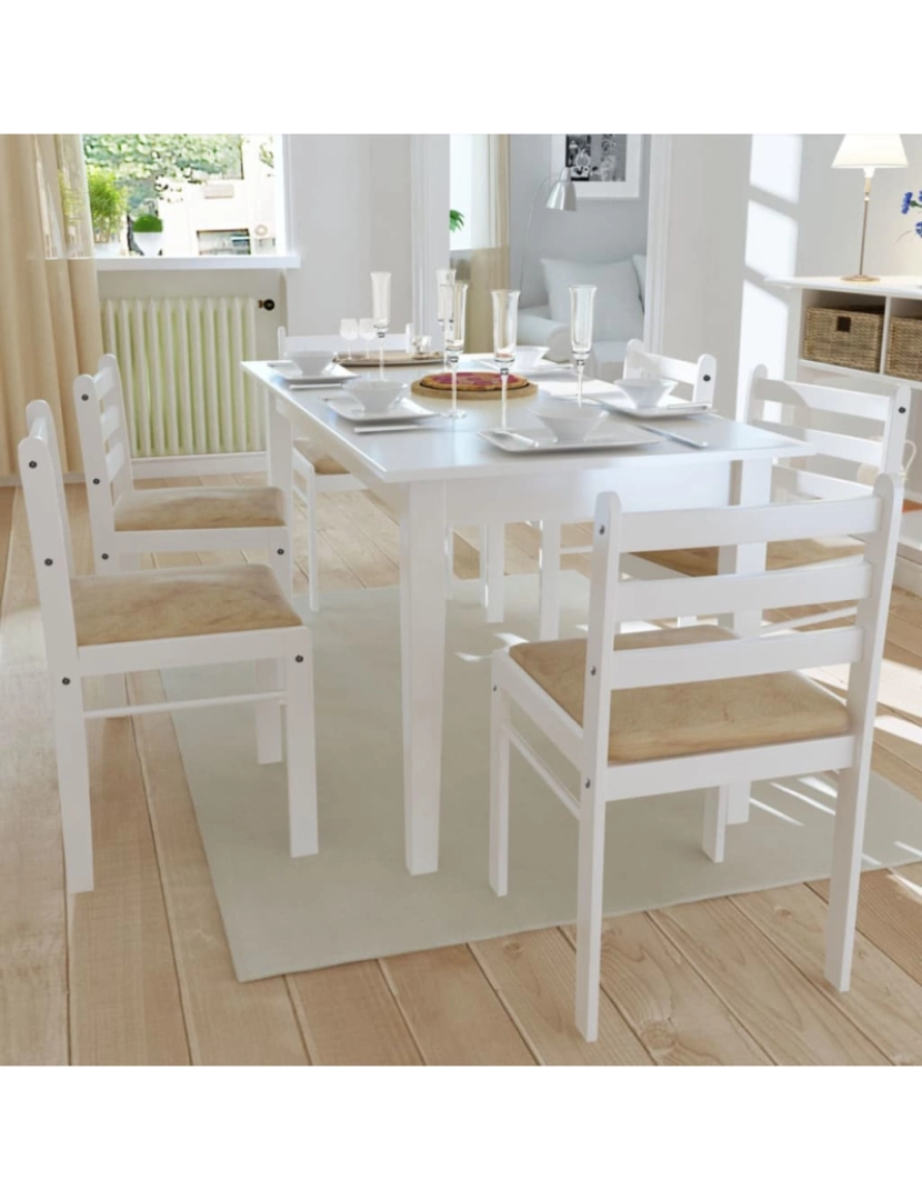 imagem de vidaXL Cadeiras de jantar 6 pcs madeira maciça branco e veludo2