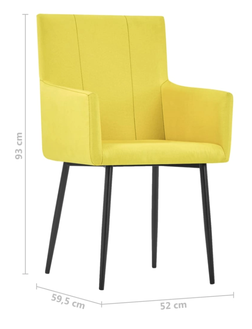 imagem de vidaXL Cadeiras de jantar com apoio de braços 4 pcs tecido amarelo9