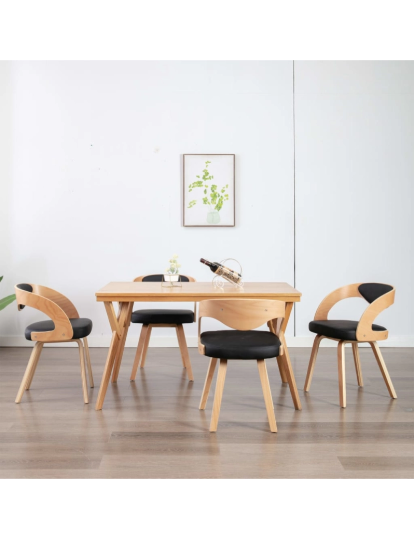 imagem de vidaXL Cadeiras jantar 4 pcs madeira curvada e couro artificial preto2