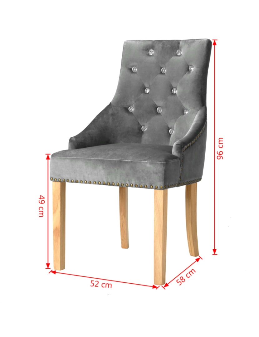 imagem de vidaXL Cadeiras de jantar 2 pcs carvalho maciço e veludo prateado9