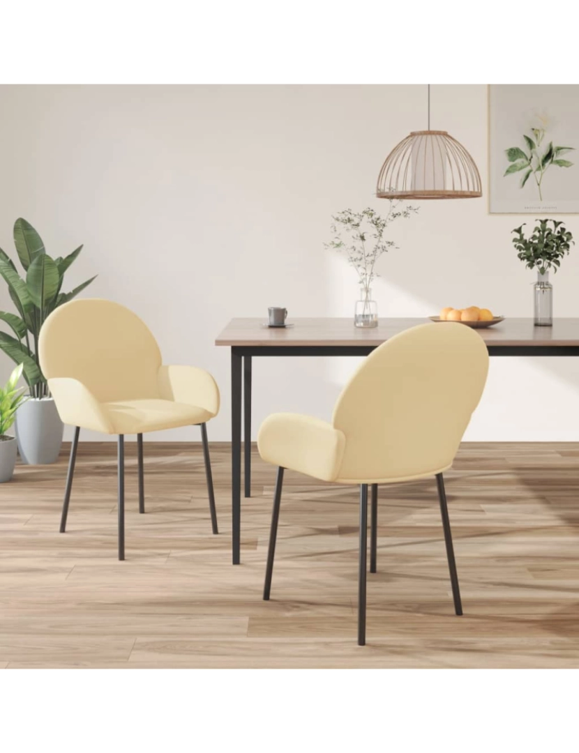 imagem de vidaXL Cadeiras de jantar 2 pcs veludo cor creme2