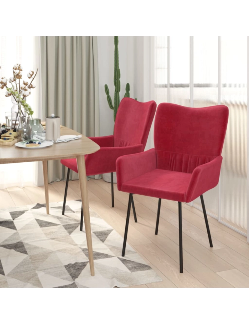 imagem de vidaXL Cadeiras de jantar 2 pcs veludo vermelho tinto4