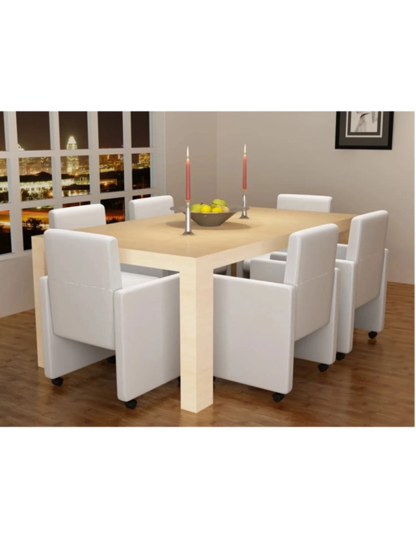 imagem de vidaXL Cadeiras de jantar 6 pcs couro artificial branco2