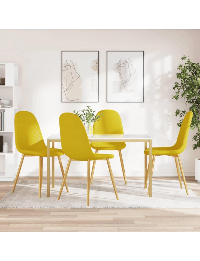 imagem de vidaXL Cadeiras de jantar 4 pcs veludo amarelo mostarda2