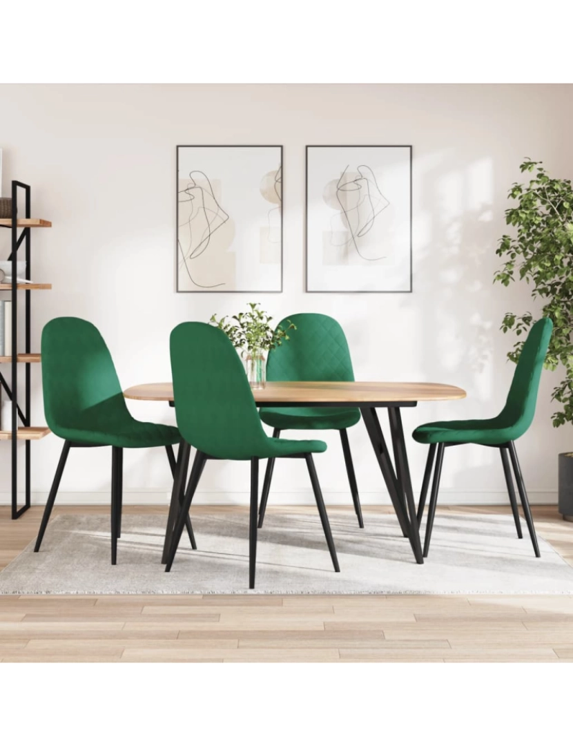 imagem de vidaXL Cadeiras de jantar 4 pcs veludo verde-escuro2