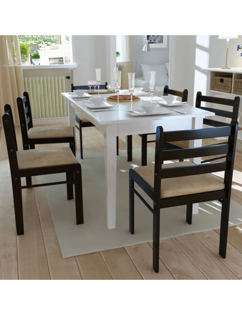 imagem de vidaXL Cadeiras de jantar 6 pcs madeira maciça e veludo castanho2