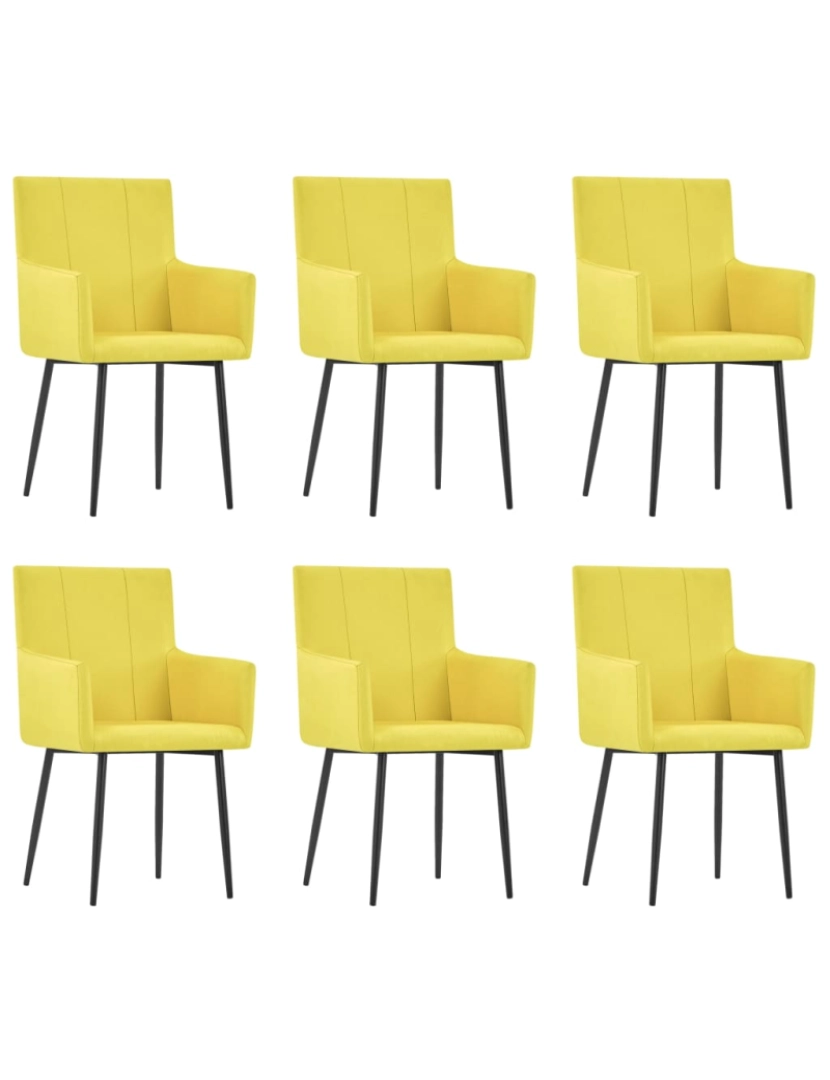 imagem de vidaXL Cadeiras de jantar com apoio de braços 6 pcs tecido amarelo1