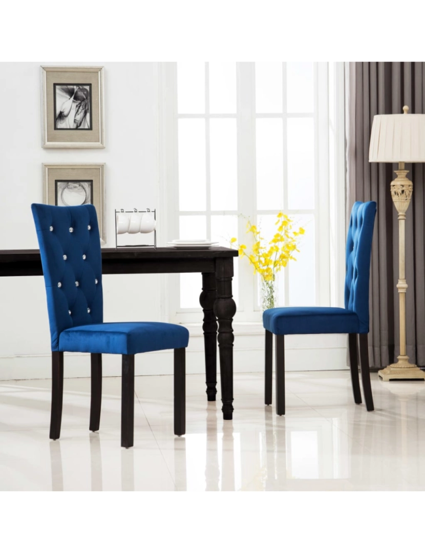 imagem de vidaXL Cadeiras de jantar 2 pcs veludo azul-escuro2