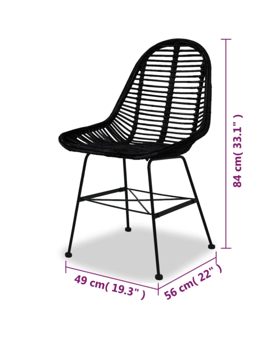 imagem de vidaXL Cadeiras de jantar 2 pcs vime genuíno preto6