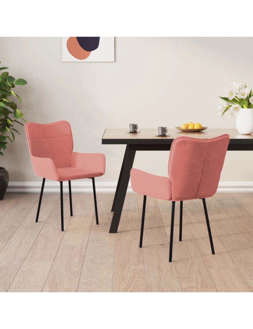 imagem de vidaXL Cadeiras de jantar 2 pcs veludo rosa2