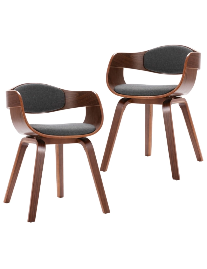 imagem de vidaXL Cadeiras de jantar 2 pcs madeira curvada e tecido cinzento1