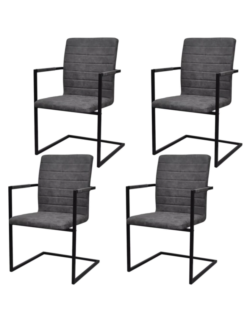 imagem de vidaXL Cadeiras de jantar cantilever 4 pcs couro artificial cinzento1