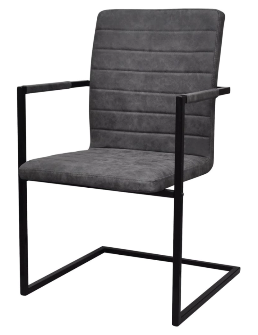 imagem de vidaXL Cadeiras de jantar cantilever 4 pcs couro artificial cinzento3