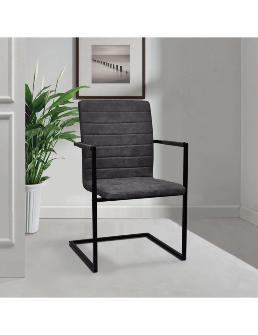 imagem de vidaXL Cadeiras de jantar cantilever 4 pcs couro artificial cinzento8