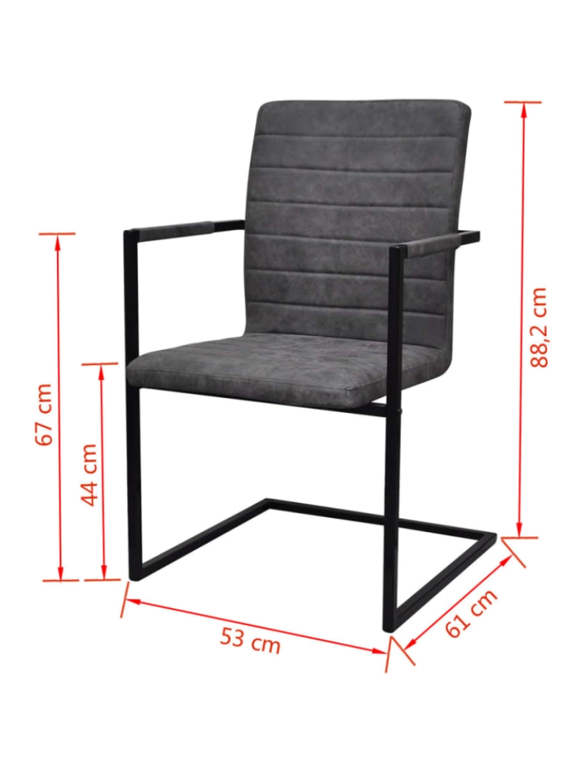 imagem de vidaXL Cadeiras de jantar cantilever 4 pcs couro artificial cinzento9