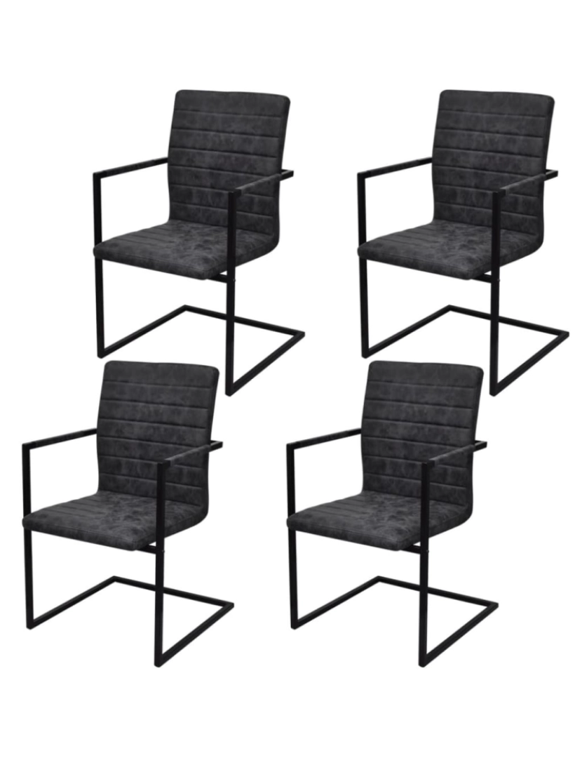 imagem de vidaXL Cadeiras de jantar cantilever 4 pcs couro artificial preto1