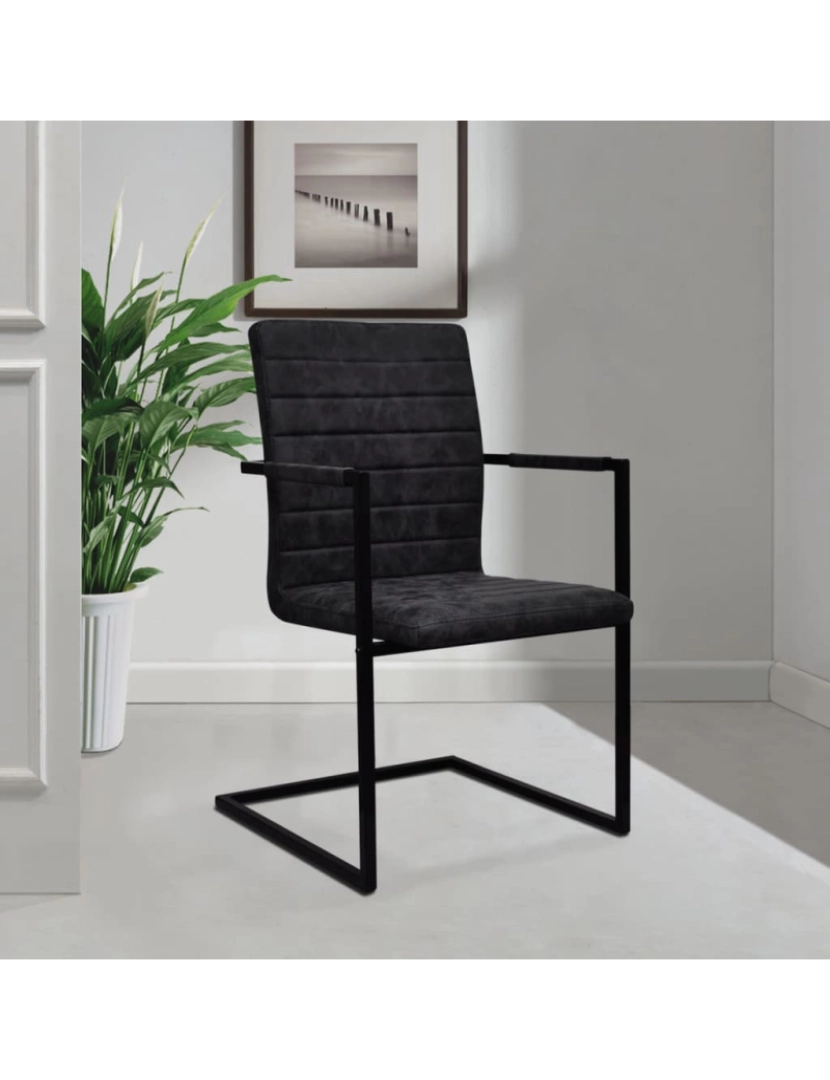 imagem de vidaXL Cadeiras de jantar cantilever 4 pcs couro artificial preto8