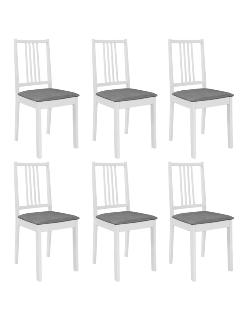 imagem de vidaXL Cadeiras de jantar com almofadões 6 pcs madeira maciça branco1