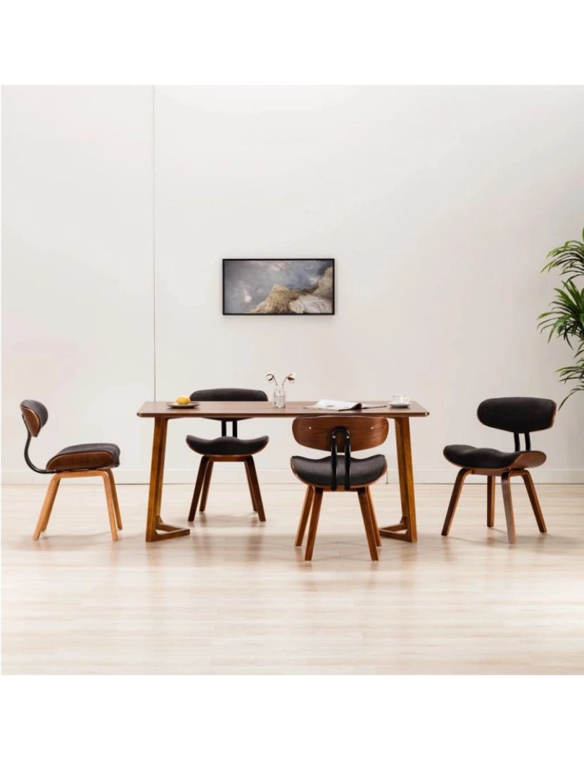 imagem de vidaXL Cadeiras jantar 4 pcs madeira curvada e tecido cinzento2