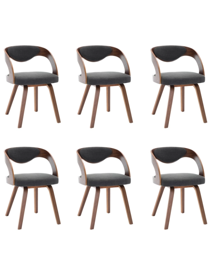 imagem de vidaXL Cadeiras jantar 6 pcs madeira curvada e tecido cinzento-escuro1