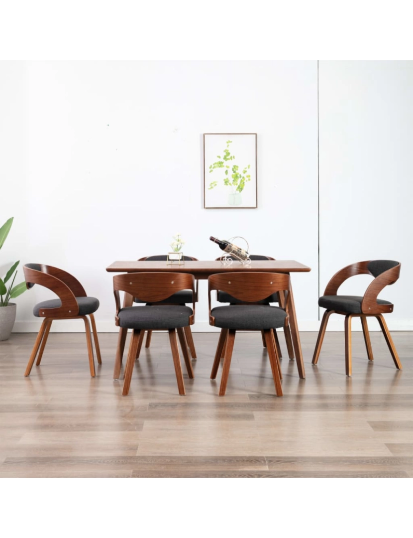 imagem de vidaXL Cadeiras jantar 6 pcs madeira curvada e tecido cinzento-escuro2