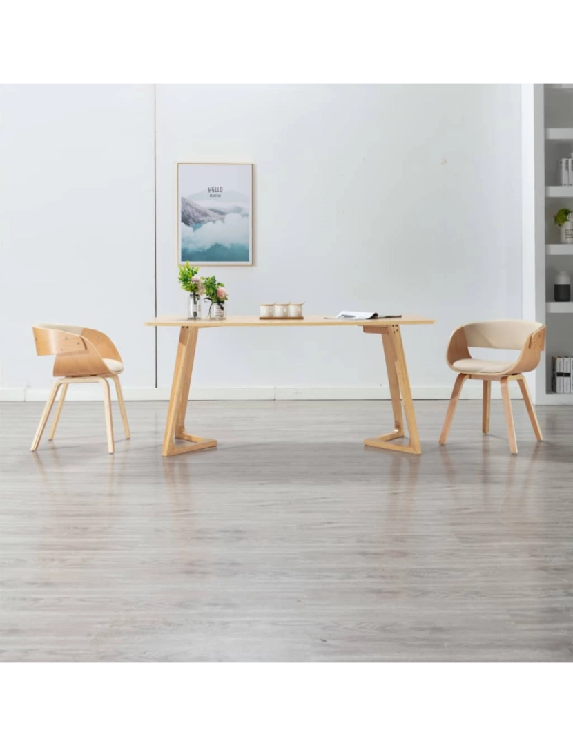 imagem de vidaXL Cadeiras jantar 2 pcs madeira curvada e couro artificial creme2