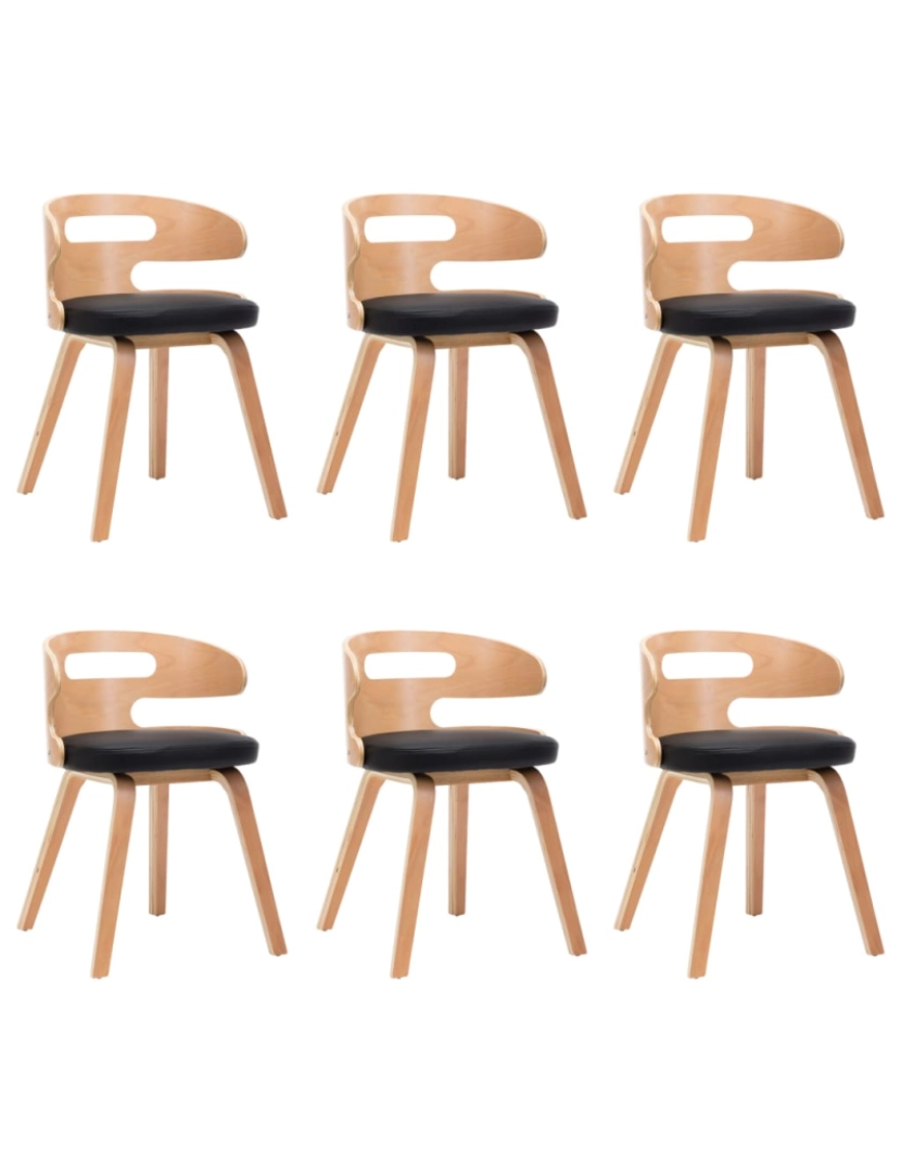 imagem de vidaXL Cadeiras jantar 6 pcs madeira curvada e couro artificial preto1