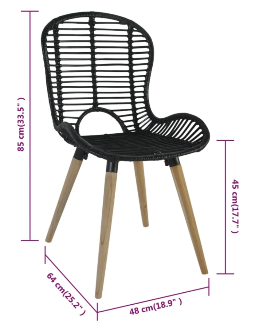 imagem de vidaXL Cadeiras de jantar 2 pcs vime genuíno preto8