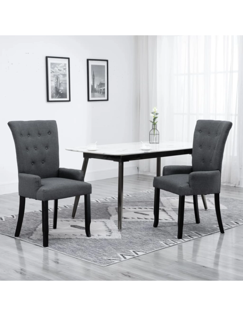 imagem de vidaXL Cadeira de jantar com apoio de braços tecido cinzento-escuro2