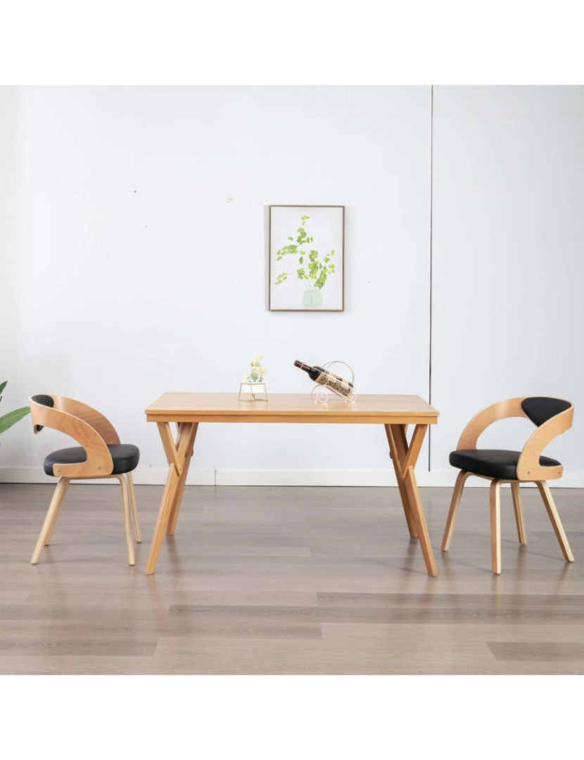 imagem de vidaXL Cadeiras jantar 2 pcs madeira curvada e couro artificial preto2