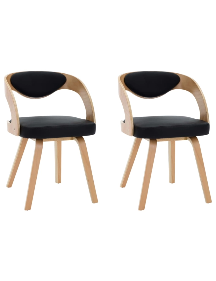 imagem de vidaXL Cadeiras jantar 2 pcs madeira curvada e couro artificial preto3