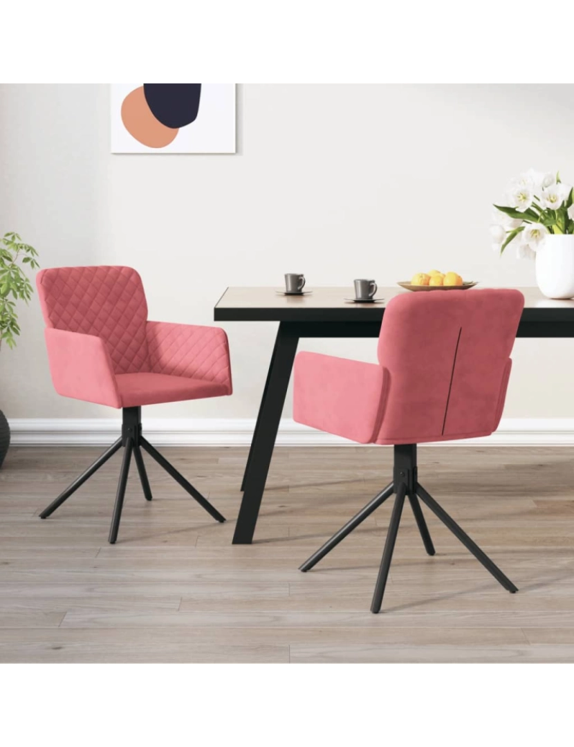 imagem de vidaXL Cadeiras de jantar giratórias 2 pcs veludo rosa2