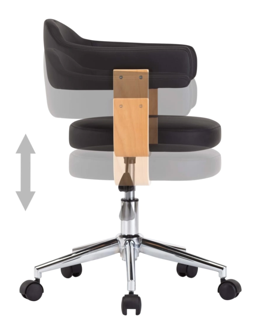 imagem de vidaXL Cadeira jantar giratória madeira curvada/couro artificial preto5
