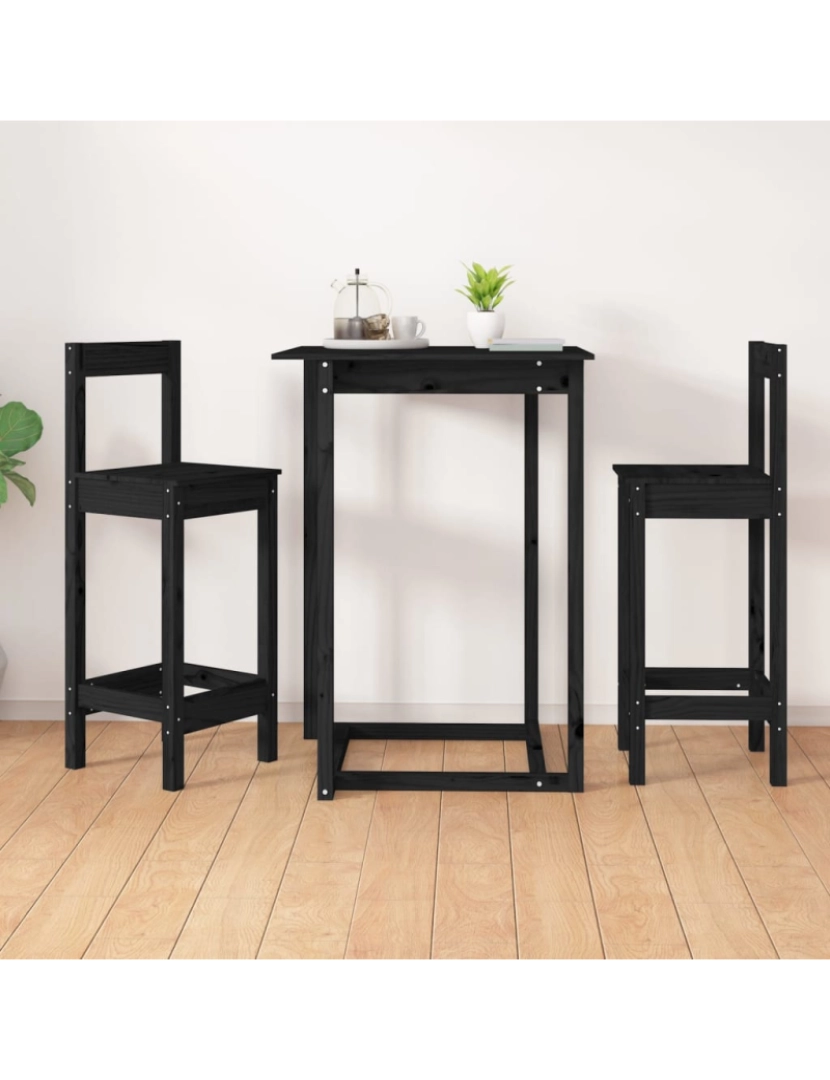 imagem de vidaXL Cadeiras de bar 2 pcs 40x41,5x112 cm pinho maciço preto2