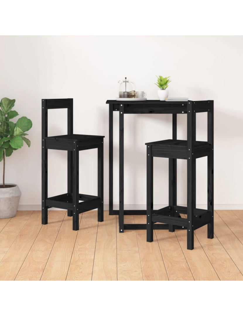 imagem de vidaXL Cadeiras de bar 2 pcs 40x41,5x112 cm pinho maciço preto7