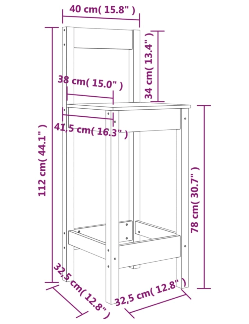 imagem de vidaXL Cadeiras de bar 2 pcs 40x41,5x112 cm pinho maciço preto9