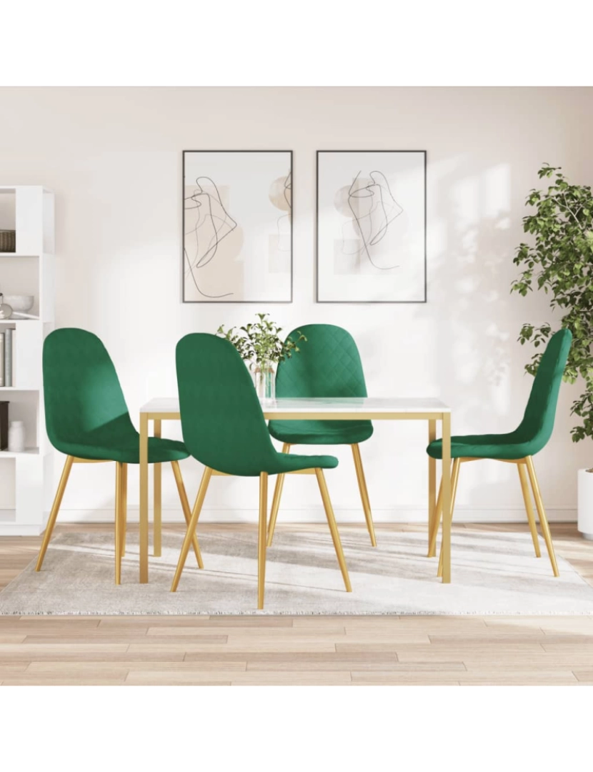 imagem de vidaXL Cadeiras de jantar 4 pcs veludo verde-escuro2